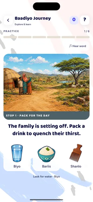 Baadiyo Journey story game in Luuqad